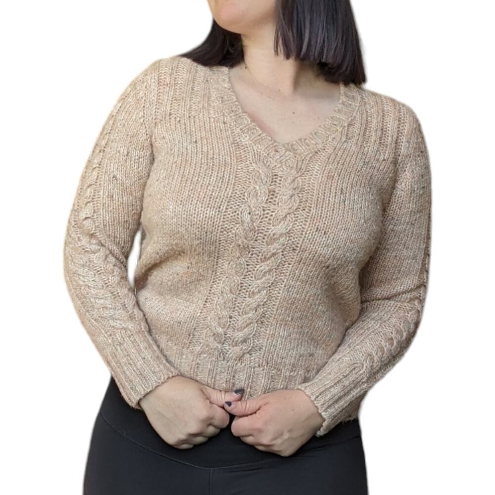 Vintage 70s Daddys Money Wool Blend Sweater Cable Knit V-Neck Womens Medium Top
